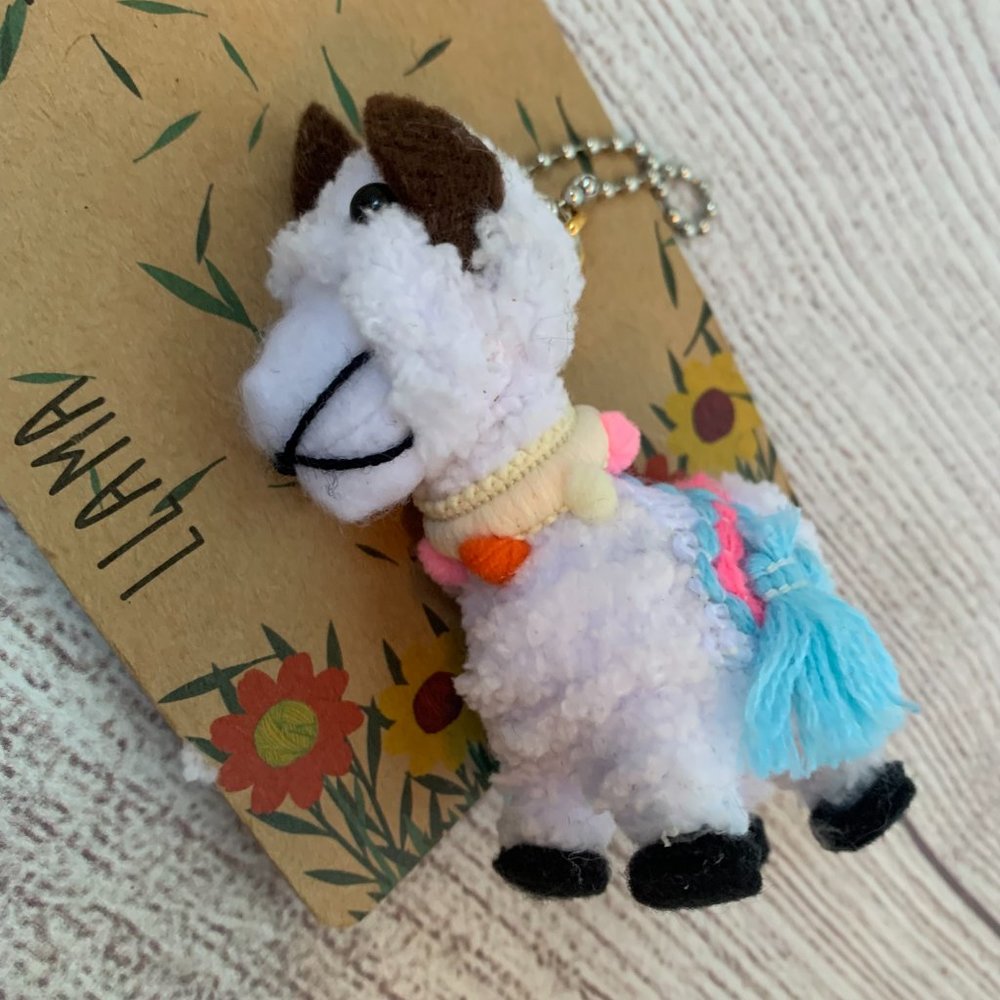 Llama Keychain with Colorful Collar and Decorative Back Made with Knit String - Picture 3 of 8
